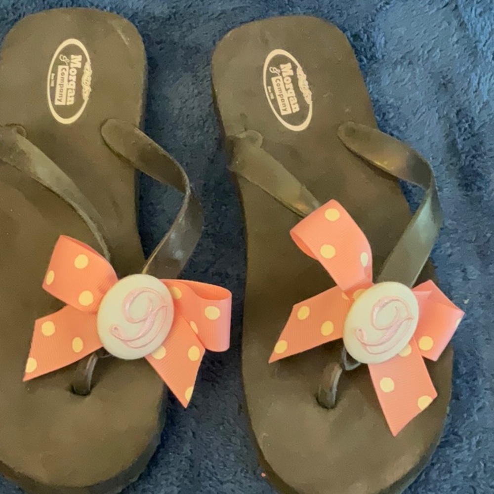 Black monogram flip flops. “D”. Size 8 never worn